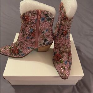 Betsey Johnson Pink Floral Ankle Boots